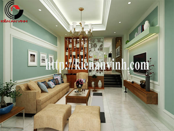 Thiết kế nhà ống 2 tầng đẹp phòng khách
