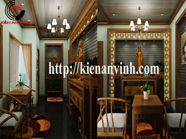 Thiết kế nhà ống 2 tầng đẹp phòng thờ